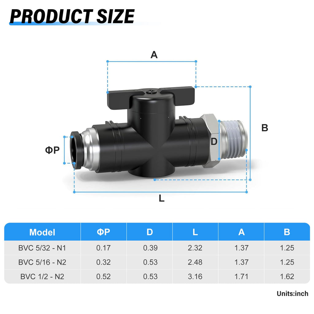 TAILONZ 1/2"ODx1/4"NPT Push-to-Connect Fitting Ball Control Valve 1Pcs