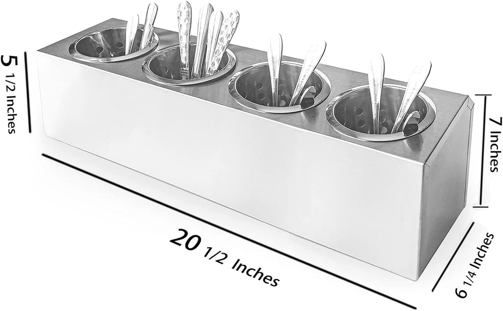 Flatware Organizers Stainless Steel Cylinder Flatware Silverware Utensil Holder Organizer Caddy (4 holes)