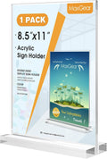 Acrylic Sign Holder 8.5" x 11" Double Sided Menu Holder, 1 Pack | Clear Acrylic, Double Sided Display, Stable
