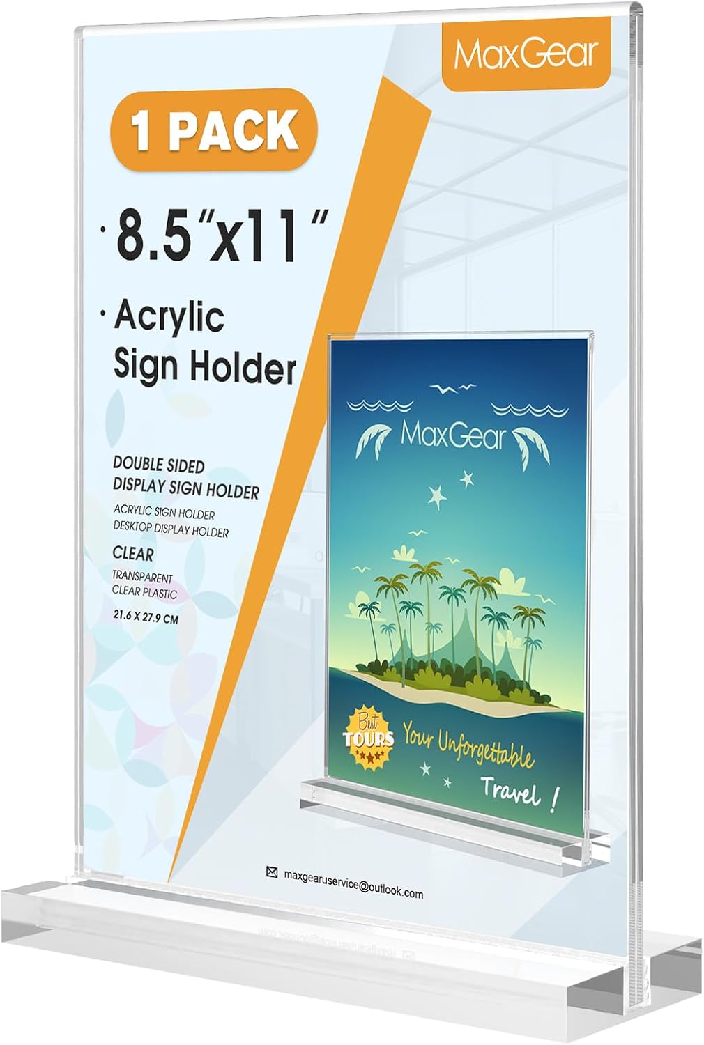 Acrylic Sign Holder 8.5" x 11" Double Sided Menu Holder, 1 Pack | Clear Acrylic, Double Sided Display, Stable