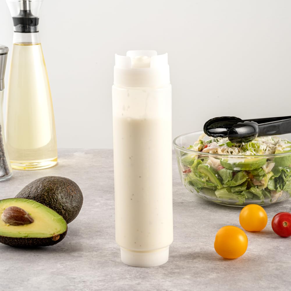 First In First Out 16 Ounce Condiment Squeeze Bottle 6 Refillable Lid FIFO Squeeze Bottle - Precision Dispensing Tip