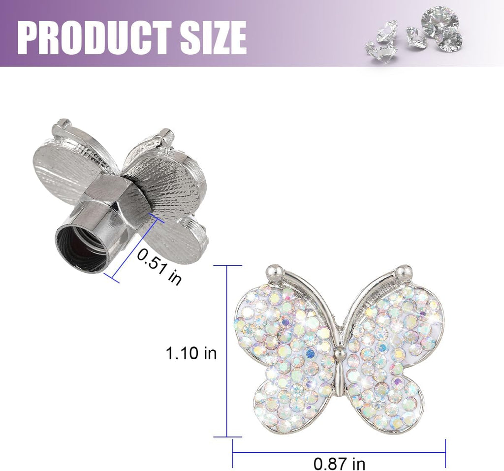4PCS Butterfly Rhinestone Tire Valve Stem Caps, AB Color