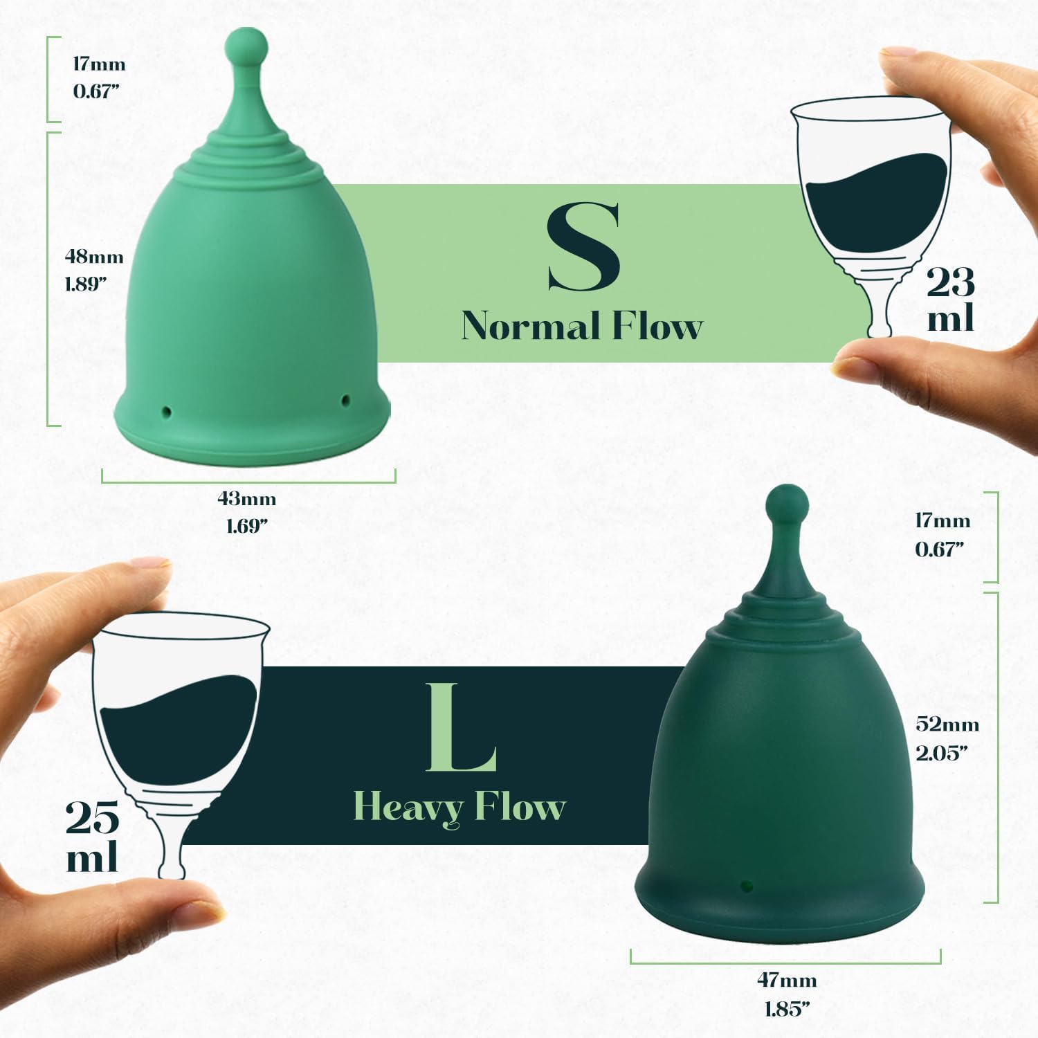 Reusable Menstrual Cups (Small & Large) Set of 2 with Box, 100% Soft Silicone, Copa Menstruelle, Period Cup, Heavy &