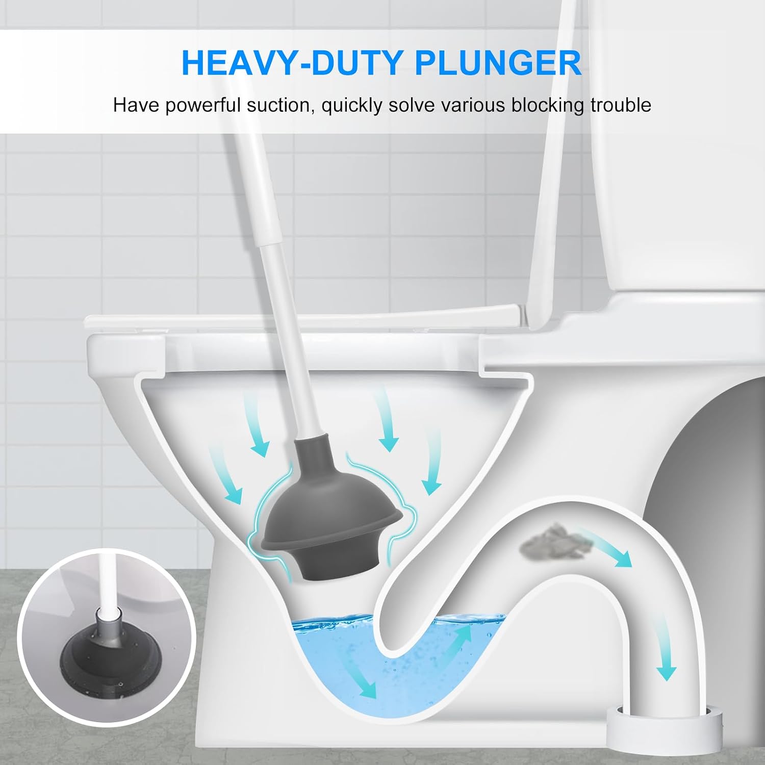 Toilet Brush and Plunger Set, Semi-Hidden Toilet Plungers, White | Heavy Duty Toilet Bowl Brush and Holder for