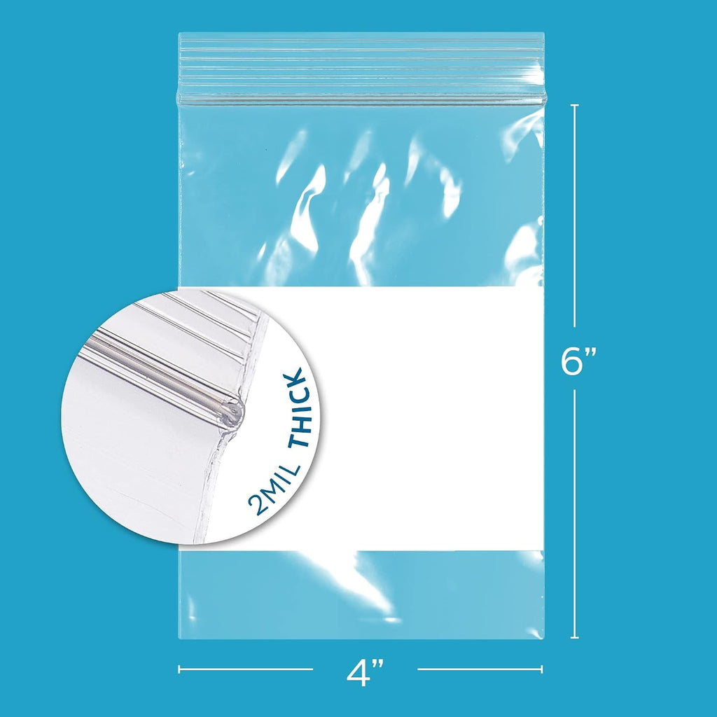 4" x 6" Clear Plastic Reclosable Zip Bags, 1000 Count, 2 mil Thick, GPI