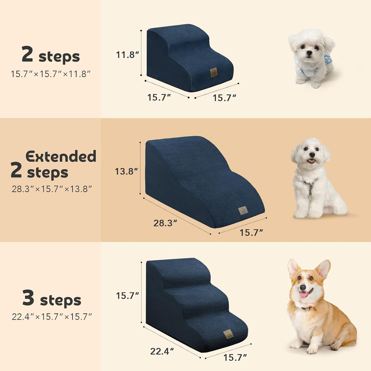 2-Tiers Extended Dog Stairs Steps for Couch Sofa, Dog Stairs for Small Dogs, Pet Stairs Ramp Ladder Friendly to Small