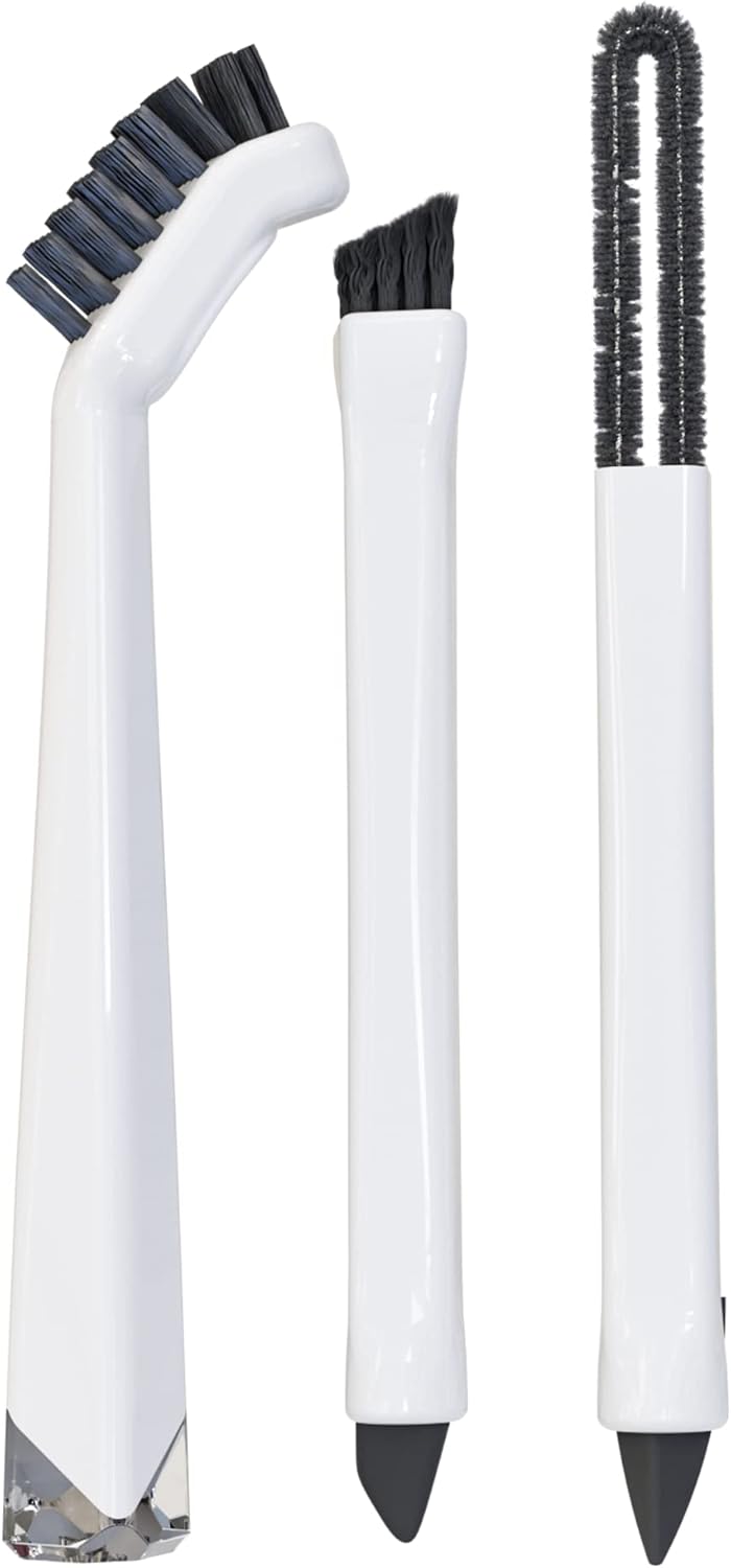 Small Cleaning Brush Set 3pcs—Crevice Brushes for Cleaning—Scrub Brushes Set with Silicone Tipped Scrub Brush—Stiff