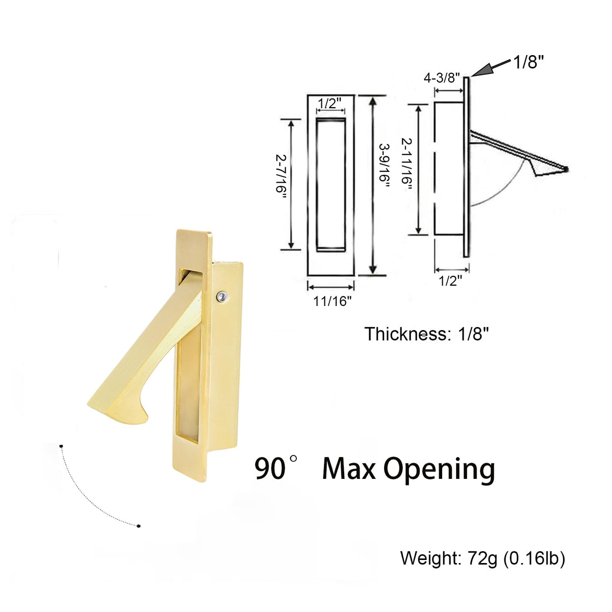 Pocket Door Handles Edge Pull,Flush Finger Hardware,Satin Brass,1