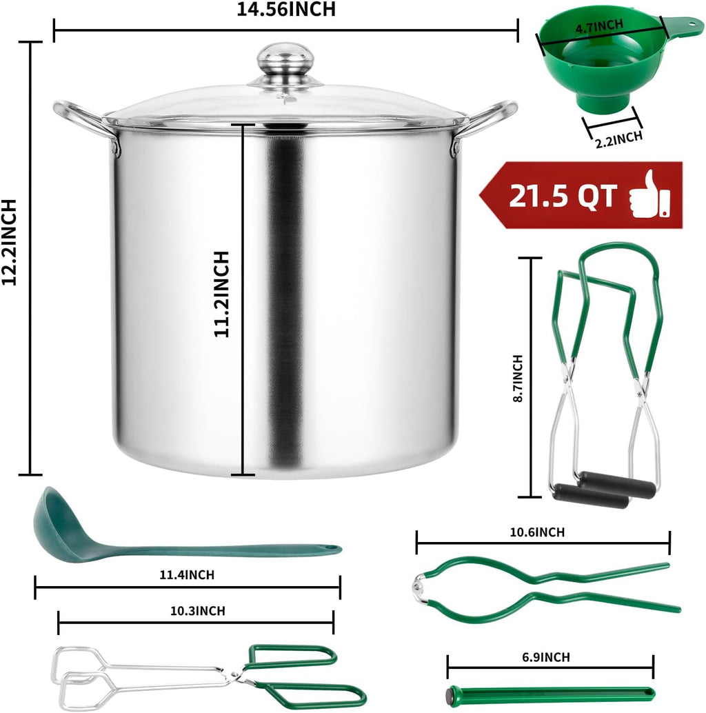 21.5 QT Stainless Steel Canning Pot with Lid and Rack, Stainless Steel Water Bath Canner,Canning Supplies Starter Kit