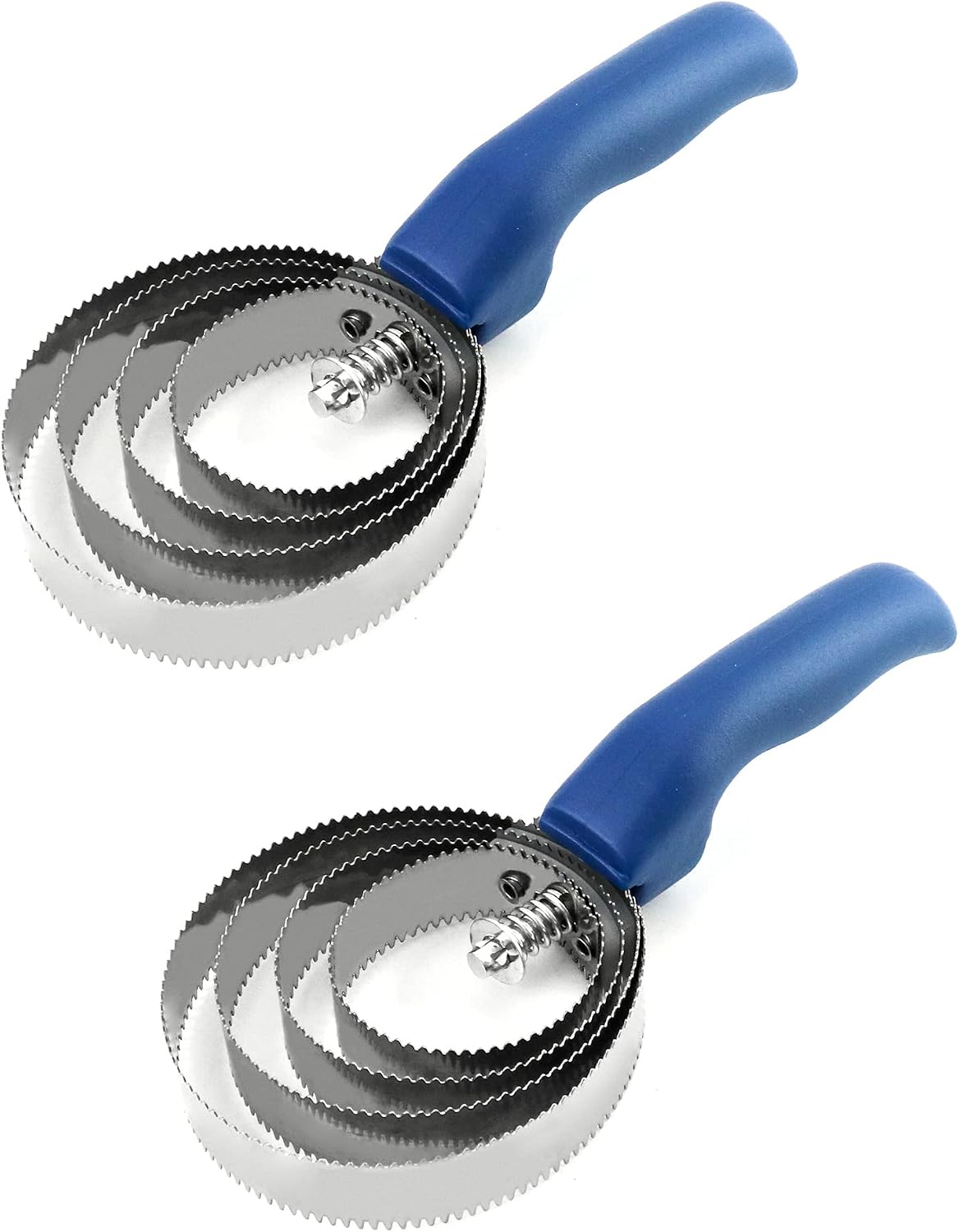 Double Sided Curry Comb, 2 Pack 4 Rings Stainless Steel Curry Comb with Soft Touch Grip, Blue