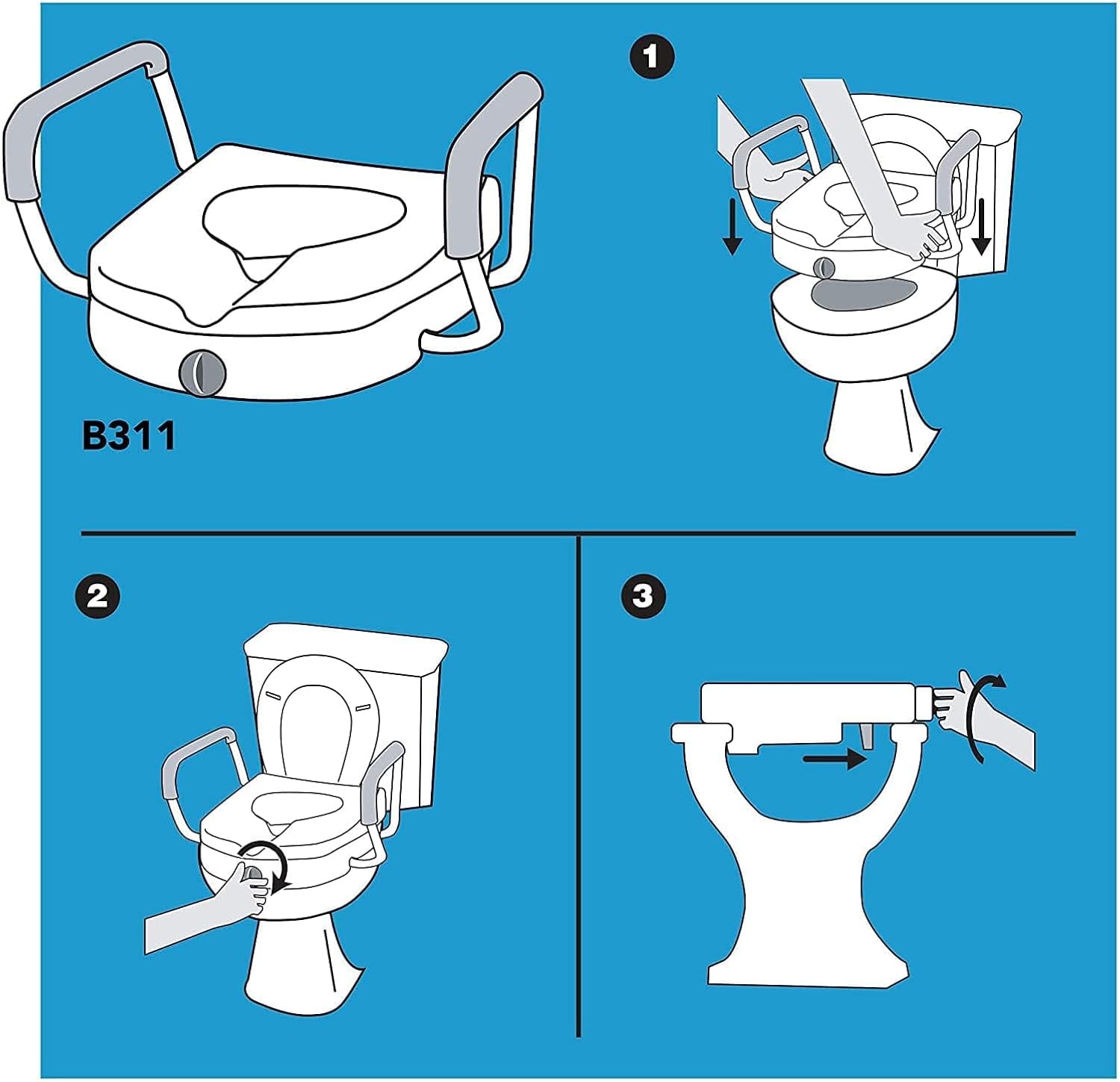 E-Z Lock Raised Toilet Seat With Handles, 5" Toilet Seat Riser with Arms, Handicap Raised Toilet Seat For Seniors and