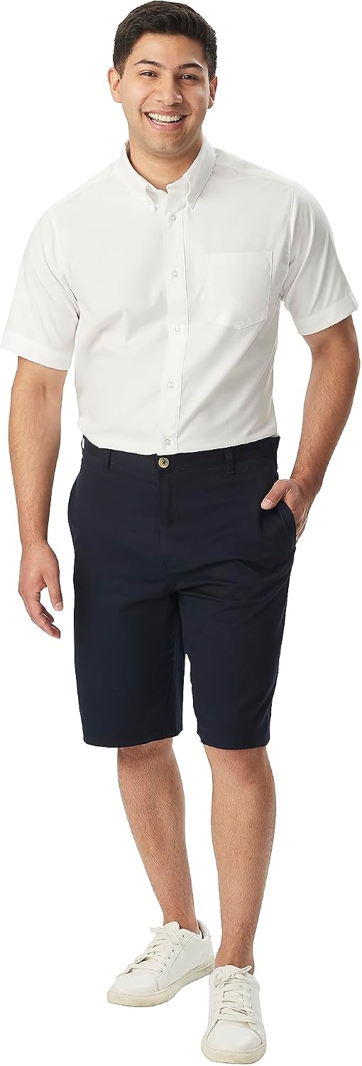 Men's Oxford Button Down Shirt with Expandable Collar and Short Sleeves