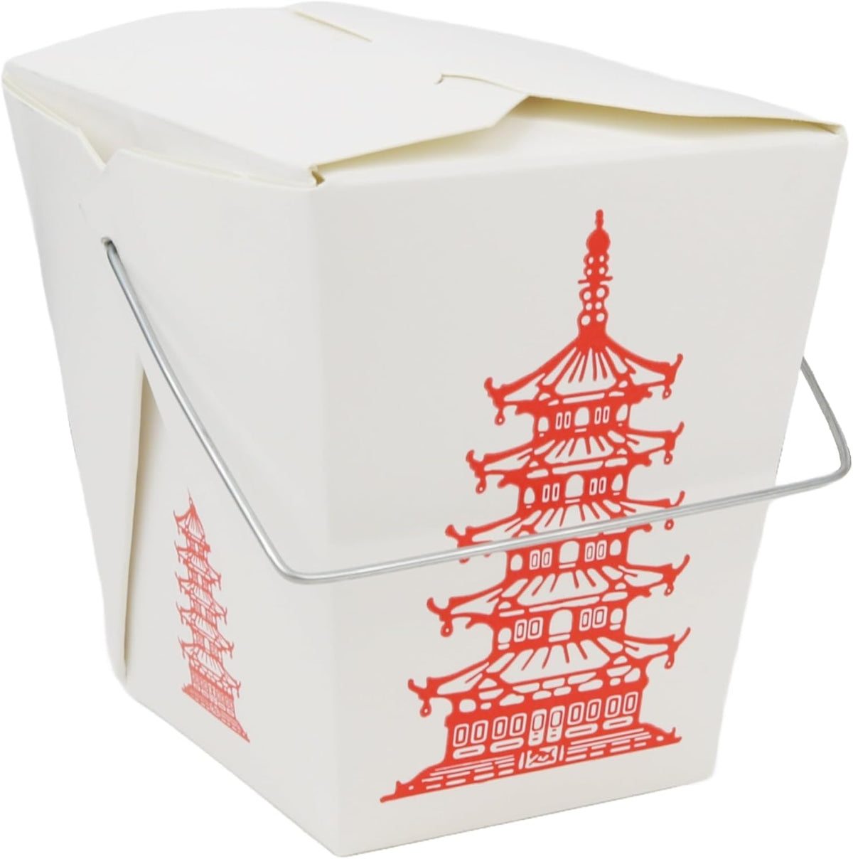 15 Count 16 oz Pagoda Wire Handle Chinese Takeout Box Oyster Pails