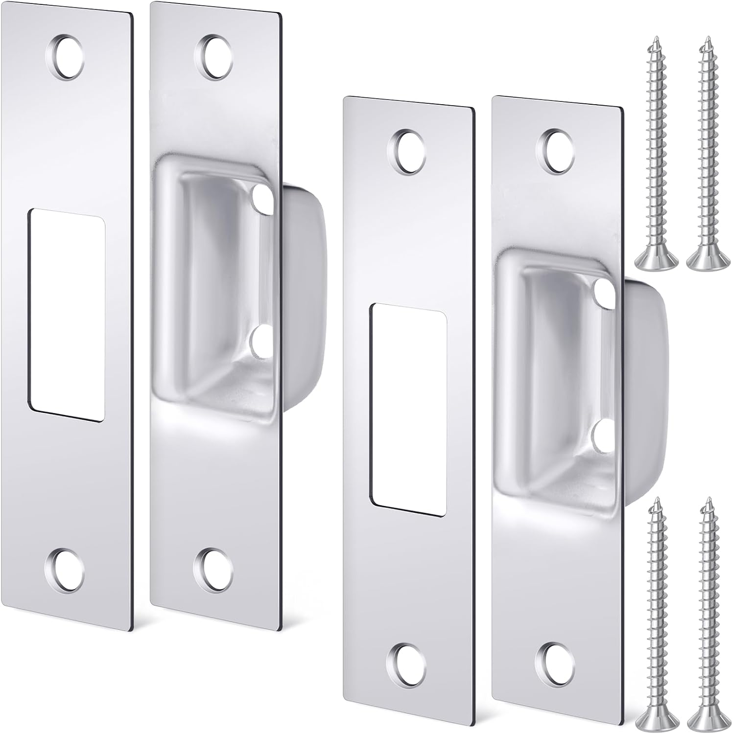 2 Pcs 1-1/4" x 4-7/8" Box Strike Plate, Silver | Rv & Exterior Door Lock Striker Plate for Deadbolt, Universal
