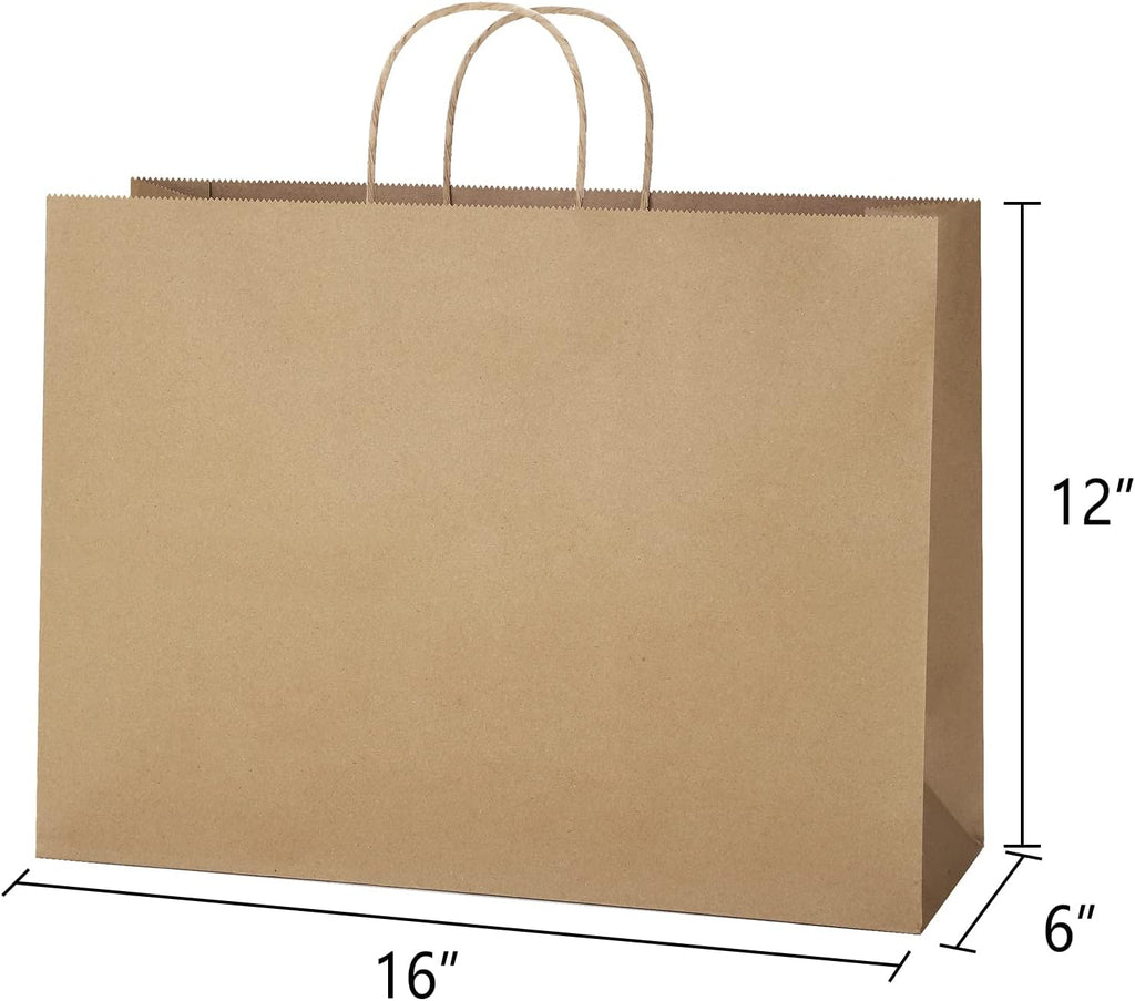 Brown Paper Bags with Handles 16x6x12, 25 Pack Large Kraft Paper Bags Bulk, Tote Bag Shopping Bags, Paper Gift Bags