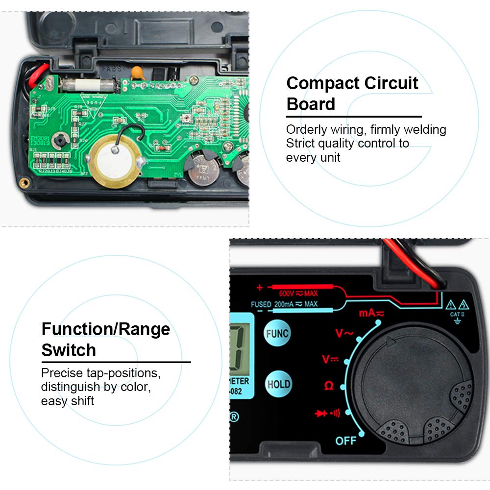 allsun Mini Folding Digital Multimeter, Auto Range Voltage, Current Tester