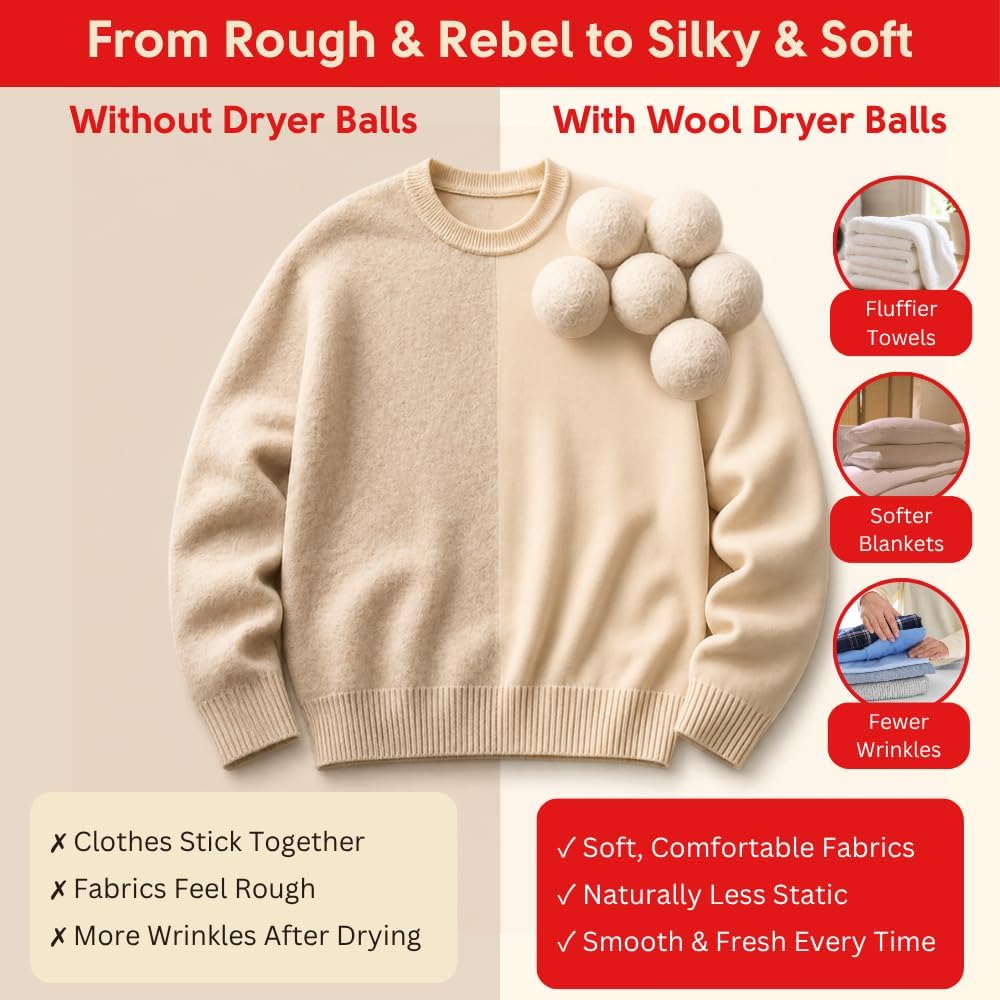 Wool Dryer Balls XL 6 Balls in 1 Pack Reusable | Non Toxic | Anti Static