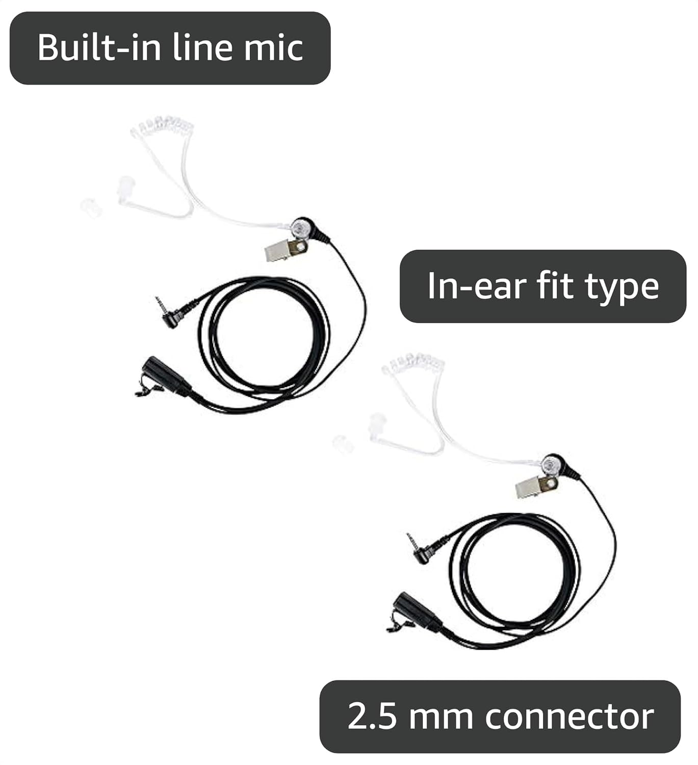 Acoustic Tube Earpiece 2-Pack Compatible with MH230R MR350R T200 | Surveillance Headset, Covert, PTT Mic, Comfort