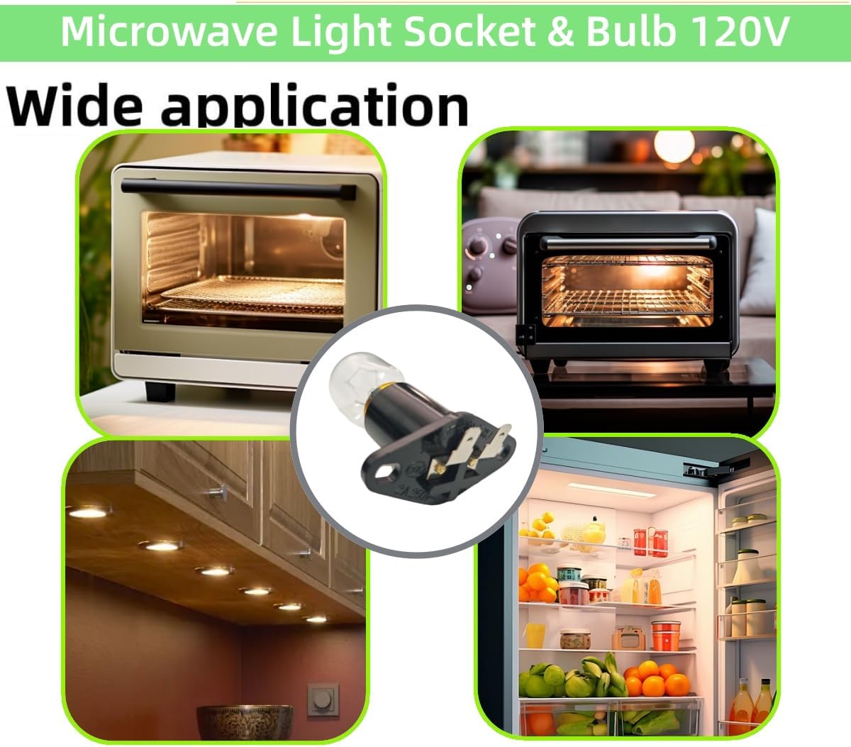 Microwave Light Socket & Bulb 120V 25W fits for GE Frigidaire Kenmore Whirlpool Microwave -Replaces 5304519338, WB06X10929, WB08X10059, 5304464091, 261201500300