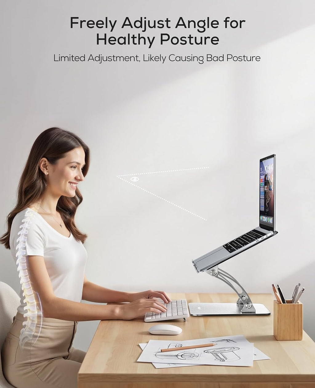 Ergonomic Adjustable Laptop Stand for Desk, Dual Foldable Computer Riser with Advanced Heat-Vent, Heavy-Duty Portable