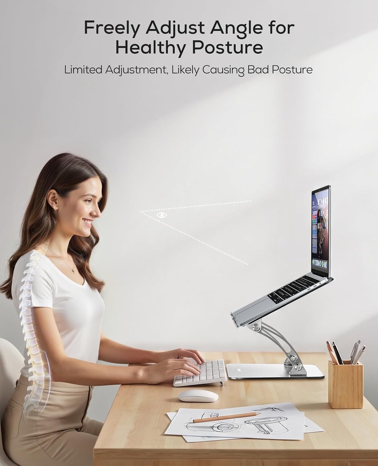 Ergonomic Adjustable Laptop Stand for Desk, Dual Foldable Computer Riser with Advanced Heat-Vent, Heavy-Duty Portable