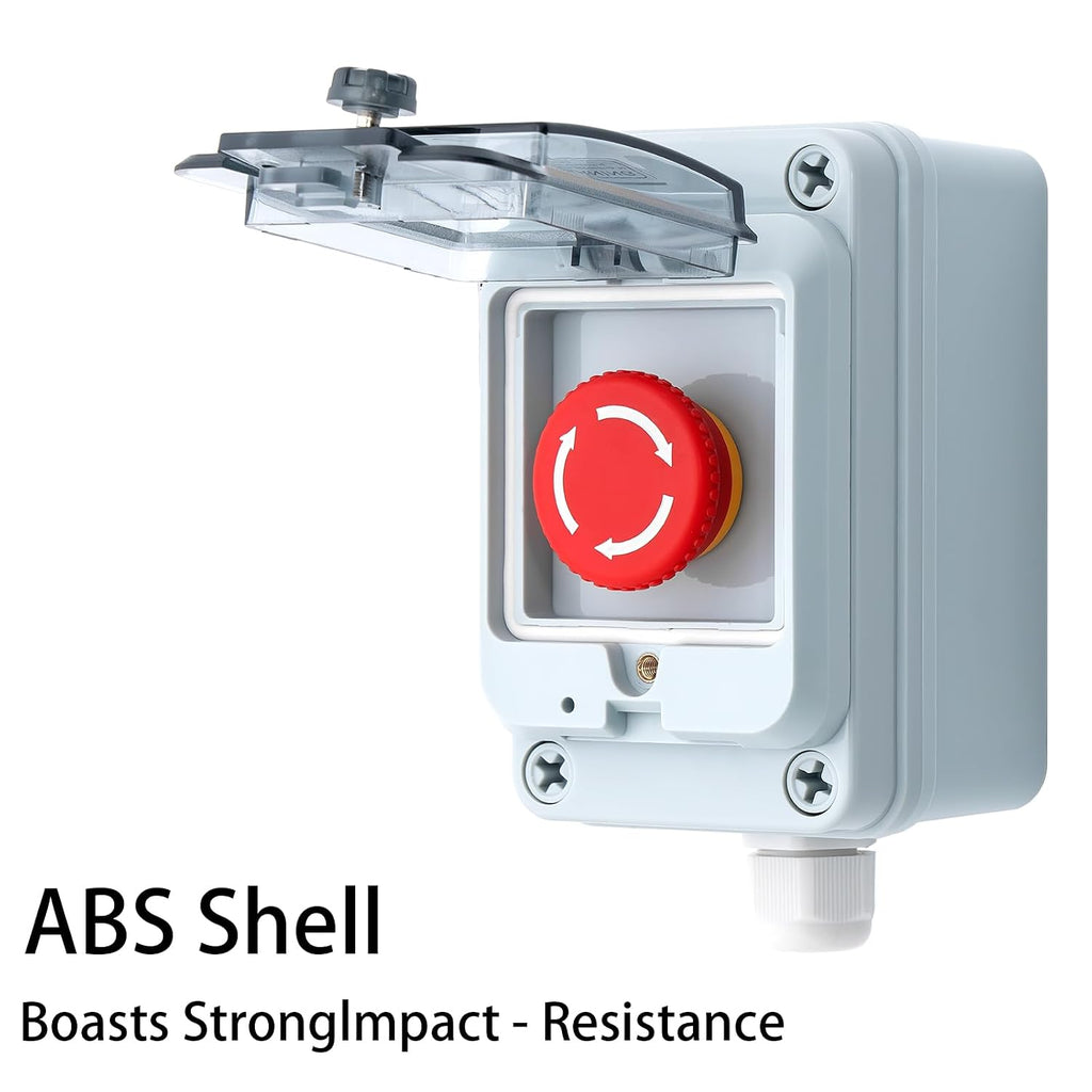Industrial Emergency Stop Button, Electrical Shut Off Switch with Box, IP67 Waterproof for Construction, Factories or Outdoor Use, 660V 10A