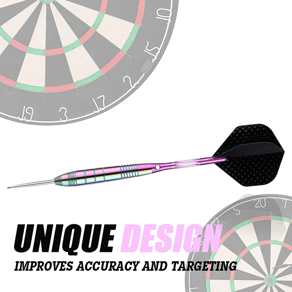 Steel Tip Darts Set for Dartboard, Professional Brass Darts Metal Tip Black Purple Aluminium Nylon Shafts 9 Flights