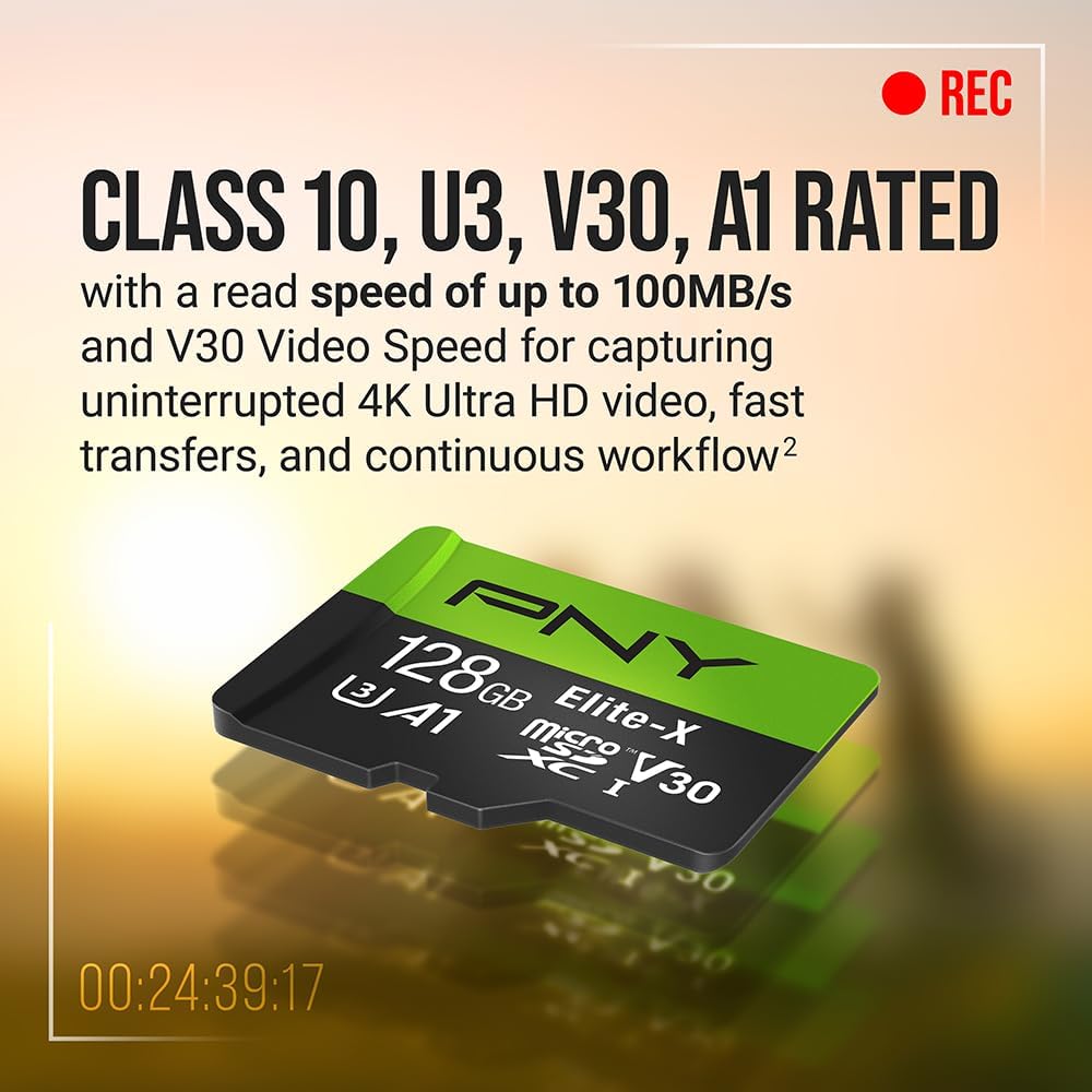 128GB Elite-X Class 10 U3 V30 A1 microSDXC Flash Memory Card