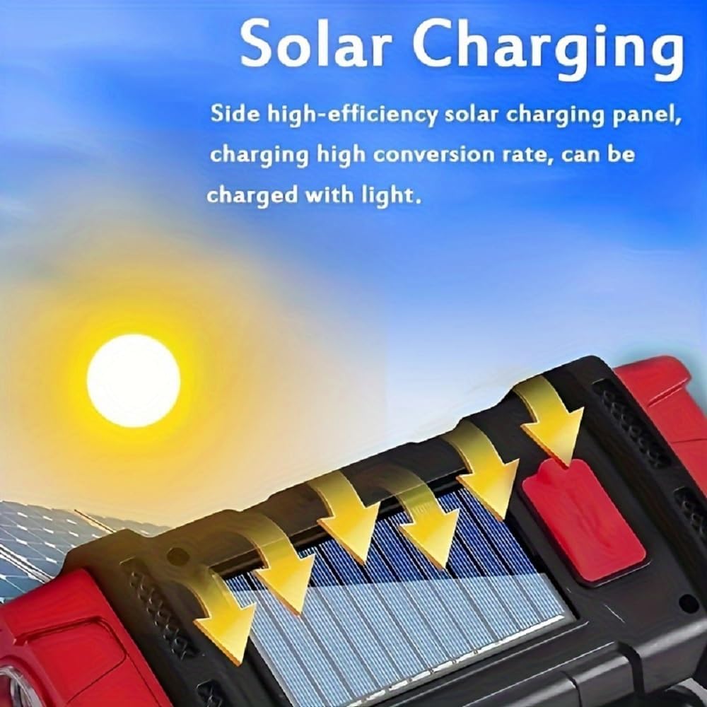 High Lumens Solar Flashlight - LED Work Light with USB-C Rechargeable, Waterproof, Multi-Function Flashlight &