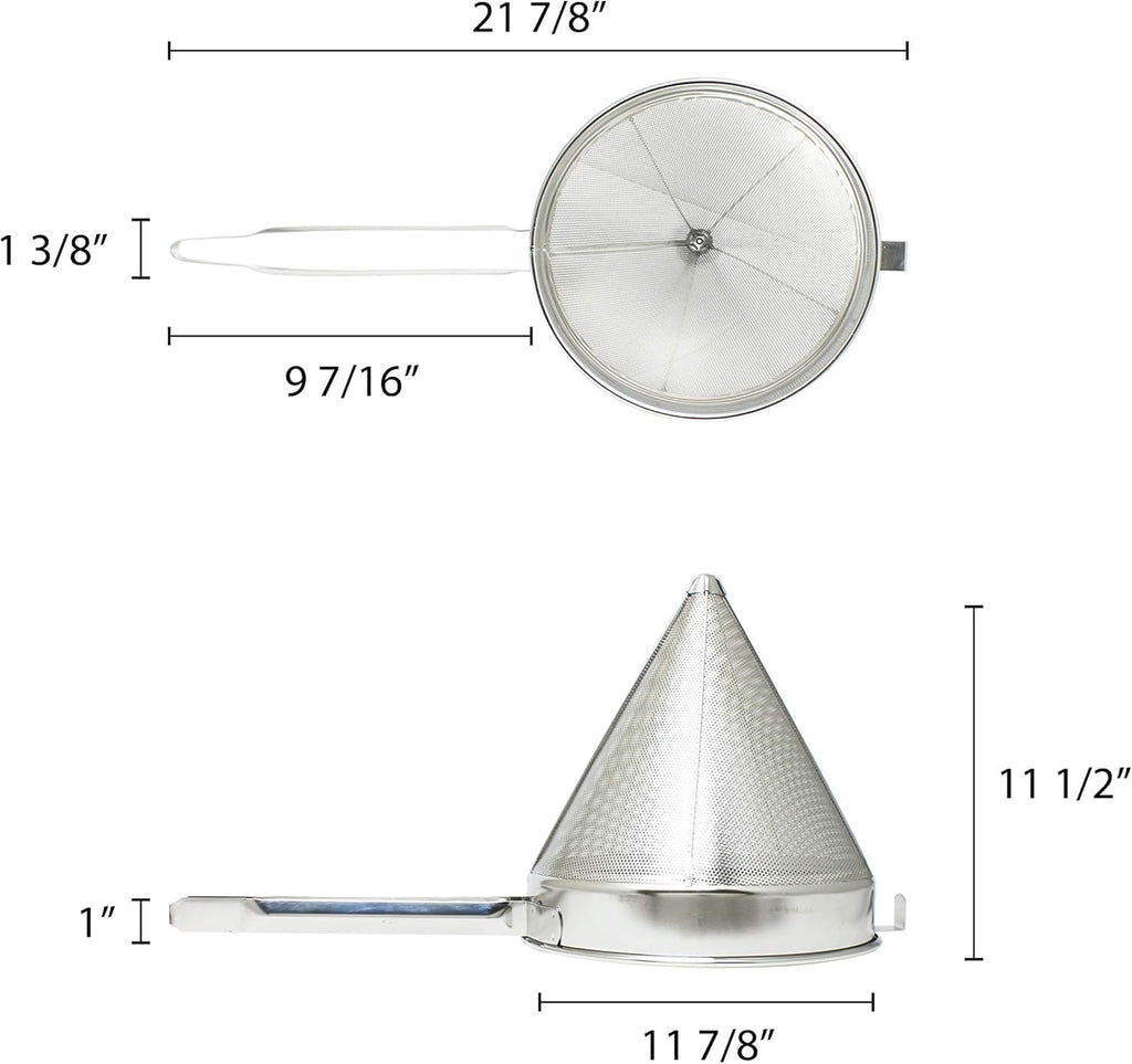 6 Qt 12 Inch Stainless Steel China Cap Strainer Fine Mesh- Cone Strainer for Sauces Juice Seeds Beans Food Strainer
