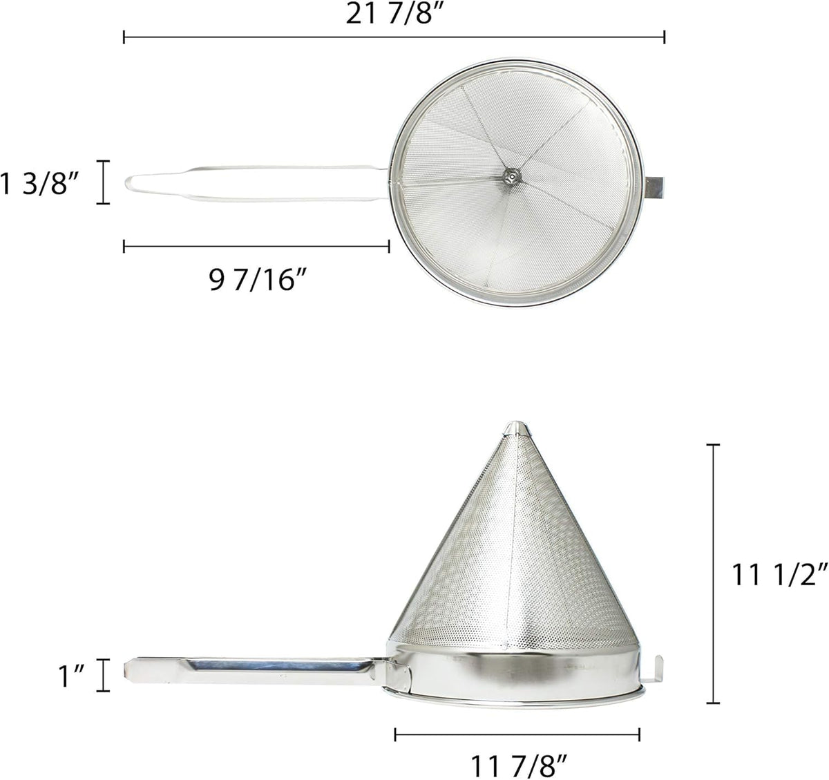 6 Qt 12 Inch Stainless Steel China Cap Strainer Fine Mesh- Cone Strainer for Sauces Juice Seeds Beans Food Strainer