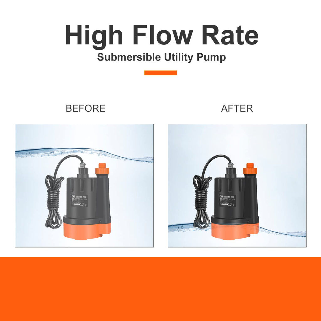 1/3 HP Submersible Water Pump, 2500GPH Utility Pump