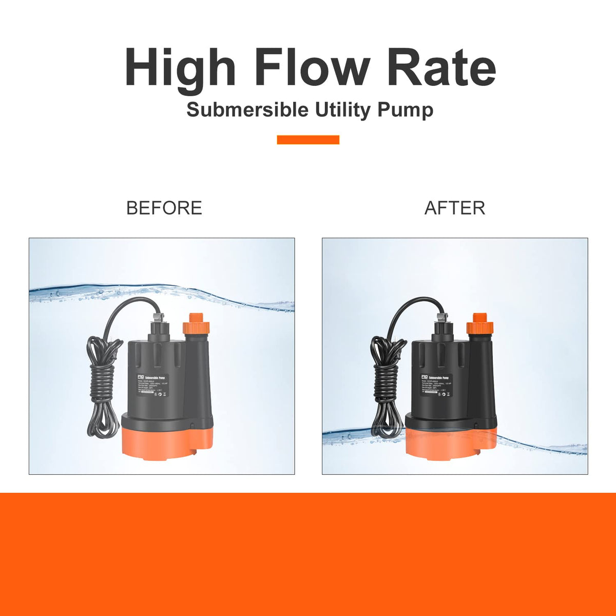 1/3 HP Submersible Water Pump, 2500GPH Utility Pump