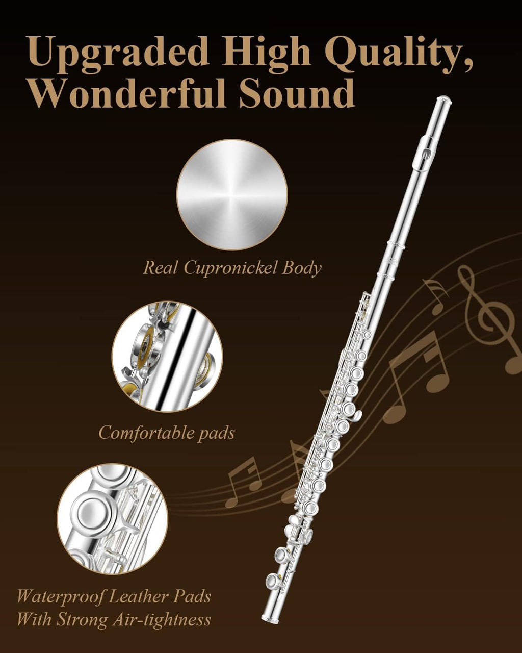 16-Key Closed Hole C Flute Advanced Upgraded Silver Full Kit, EFL-1S