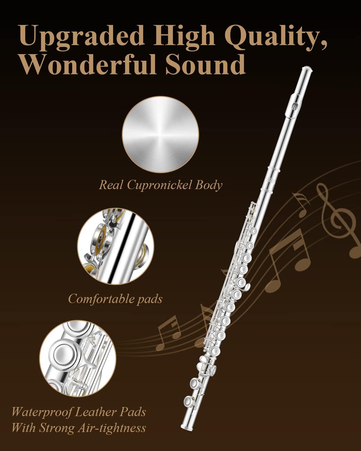 16-Key Closed Hole C Flute Advanced Upgraded Silver Full Kit, EFL-1S