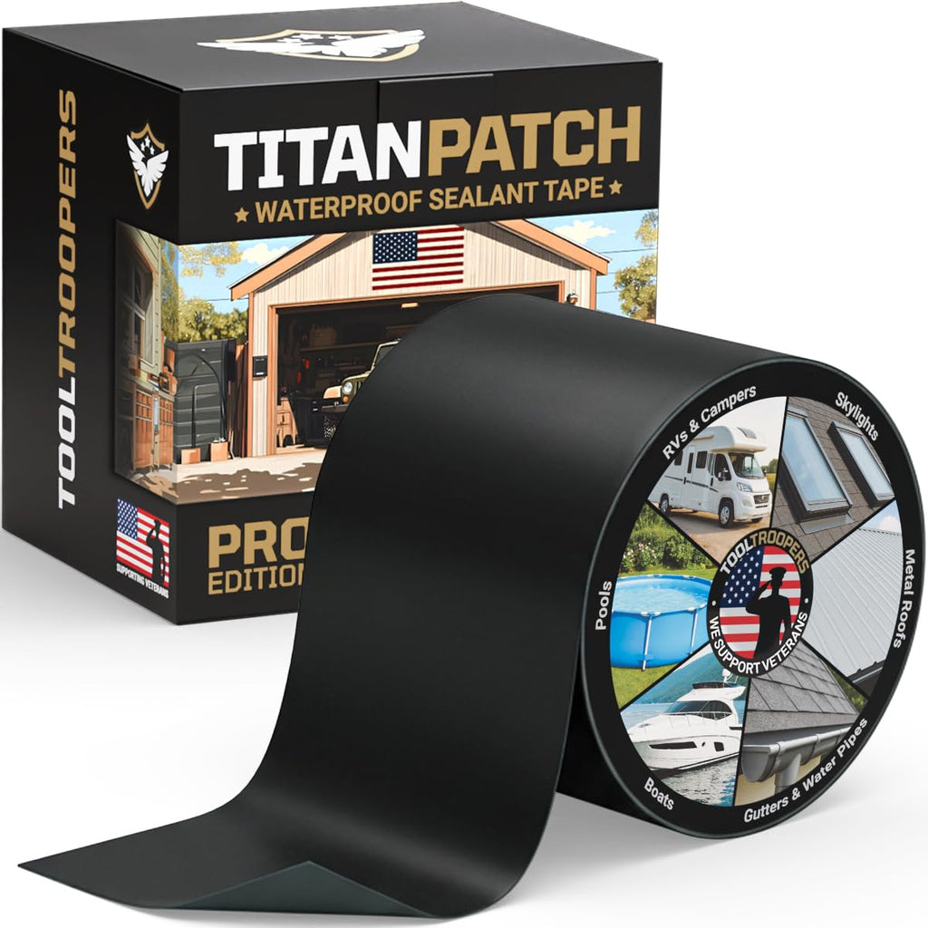 TITANPATCH PRO Waterproof Sealant Tape – Black 4" x20' – Stops Leaks Fast & Stays Sealed for 15+ Years – Sticks to