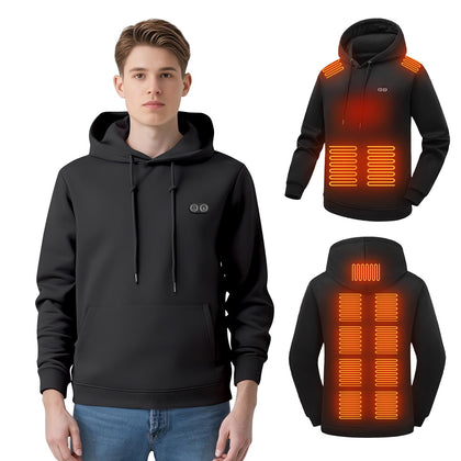 Heated Hoodie for Men, Dual Control Mens Heated Pullover Hoodie Hooed Sweatshirt with 10000 mAh Battery, Black,L