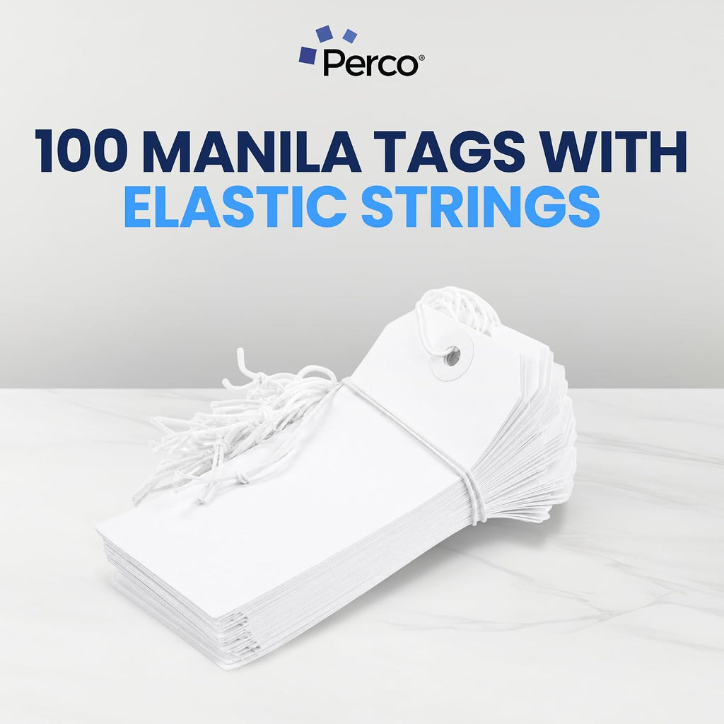 White Shipping Tags w/Elastic Strings, 4¾″ x 2⅜″, 100-Pack Manila Paper