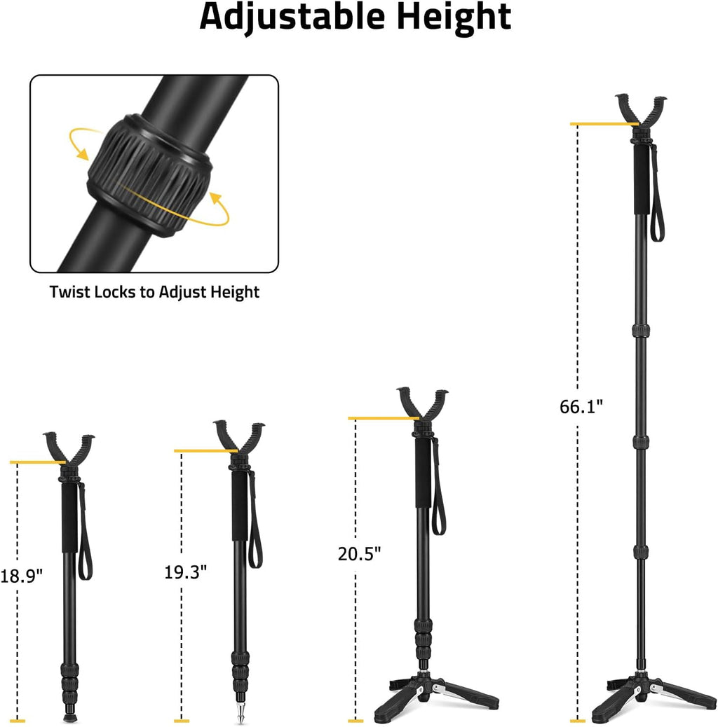Hunting Monopod Shooting Stick Tripod Gun Rifle Crossbow Rest | Tiltable and Horizontally Rotatable Tri-Stand Tripod