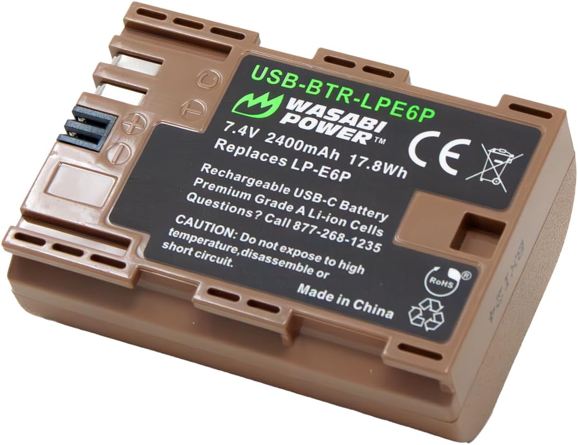 USB Battery (Ginger Series) for Canon LP-E6P and Canon EOS R5 Mark II, EOS 5D II/III/IV, 5DS R, 6D Mark II, 7D Mark