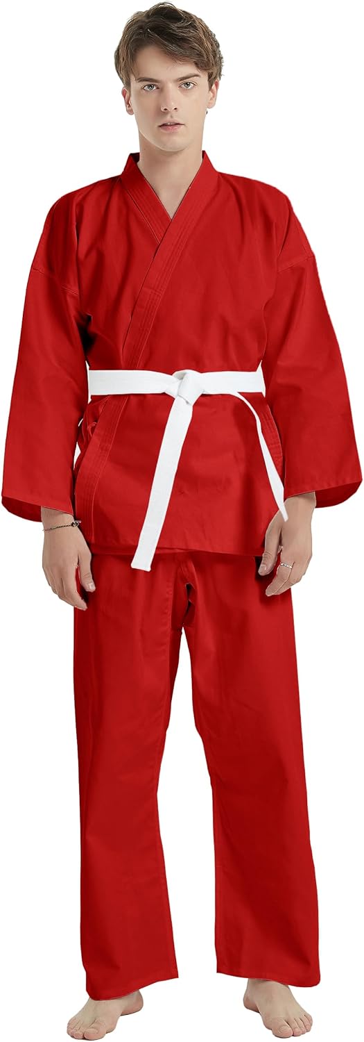Karate Uniform with Belt, Karate Gi Student Uniform for Kids Adults | 65% polyester 35% cotton, 7.2 oz, includes