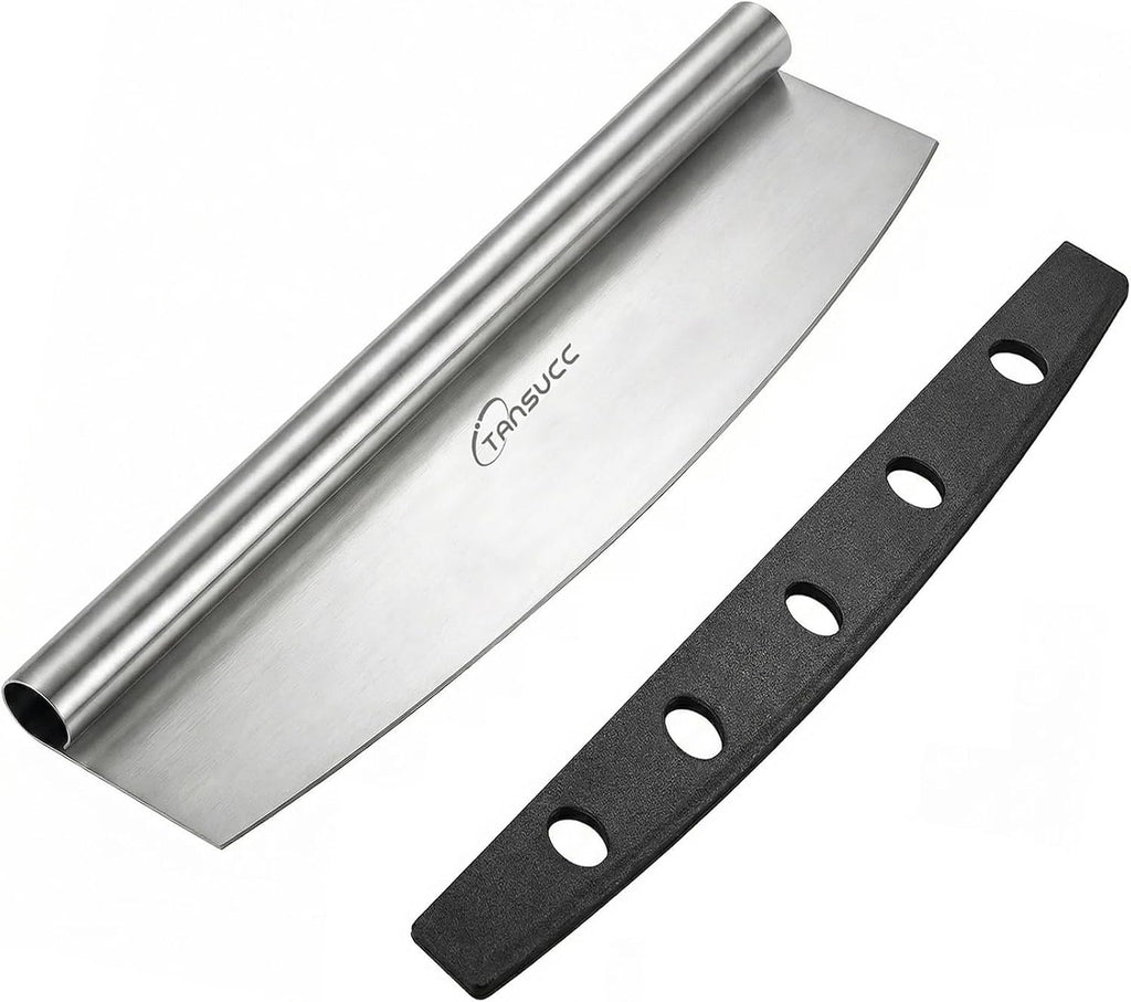 Pizza Cutter Rocker Blade 12 inch, Stainless Steel Sharp Large Pizza Slicer with Protective Cover, Dishwasher Safe