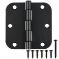 3 1/2" Matte Black Door Hinges 3.5 Inch Rounded Flat 24 Pack