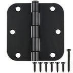 3 1/2" Matte Black Door Hinges 3.5 Inch Rounded Flat 24 Pack