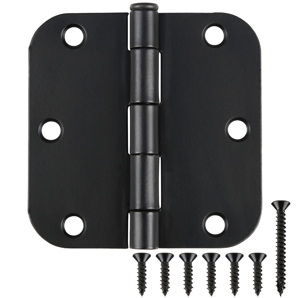 3 1/2" Matte Black Door Hinges 3.5 Inch Rounded Flat 24 Pack
