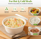 29 oz Disposable Bagasse Bowls with Lids, 50 Pack Compostable Soup Bowls with Lids, Sugarcane Fiber Food Containers
