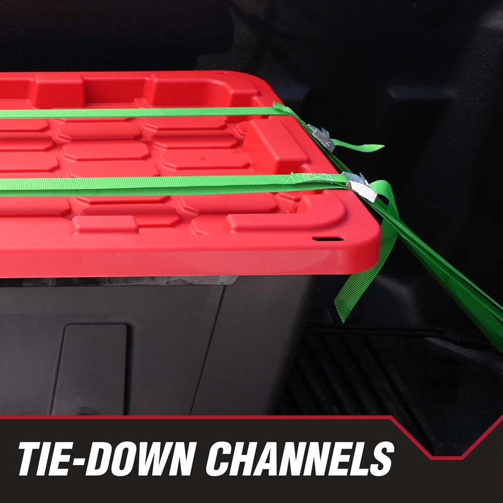 27 Gallon Heavy Duty Plastic Storage Bin with Snap Lid, Lockable, Stackable, Black and Red, 30.6 x 20.6 x 14.3 Inch