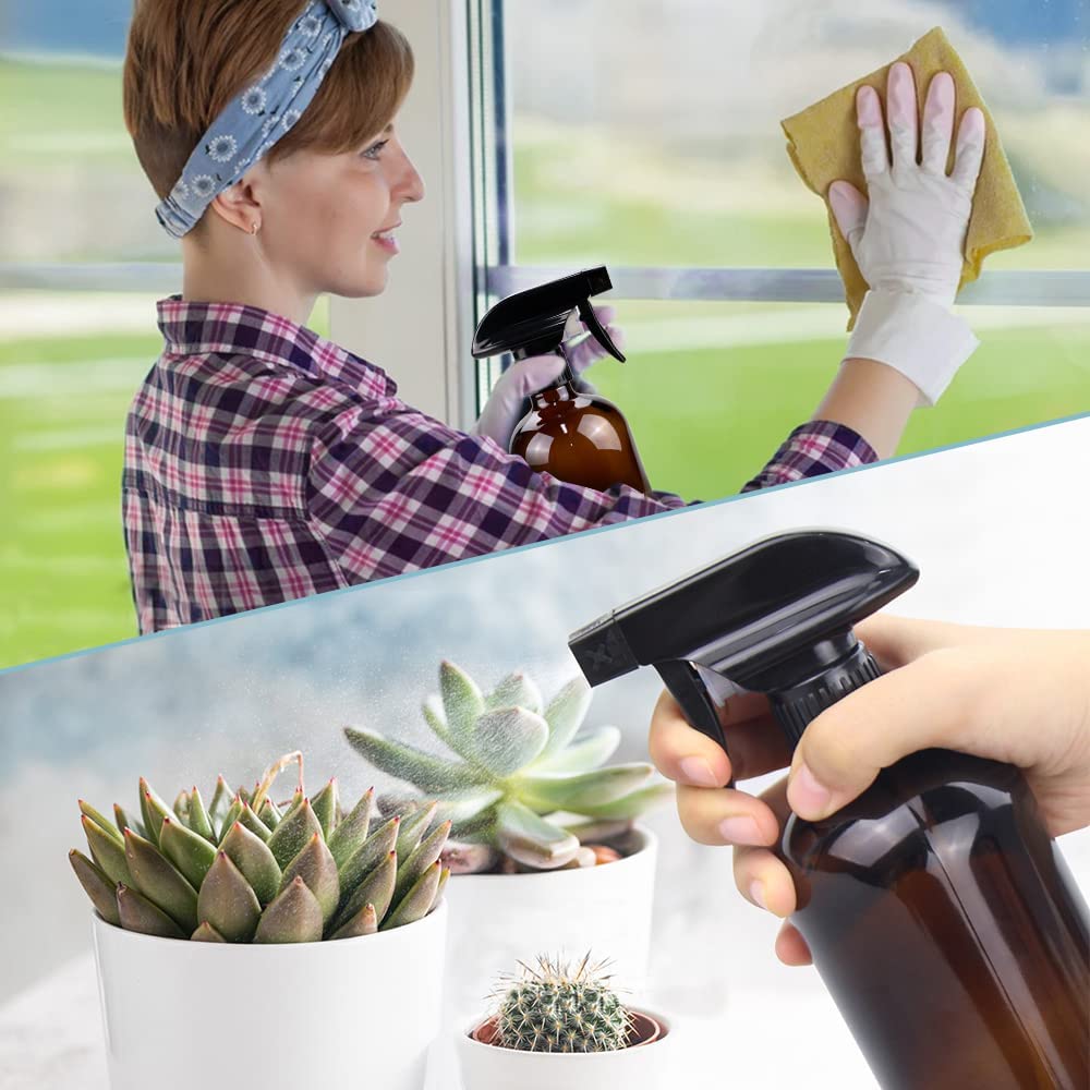 Glass Spray Bottle, Amber Glass Spray Bottle Set & Accessories Refillable for Plants Window Cleaners Aromatherapy