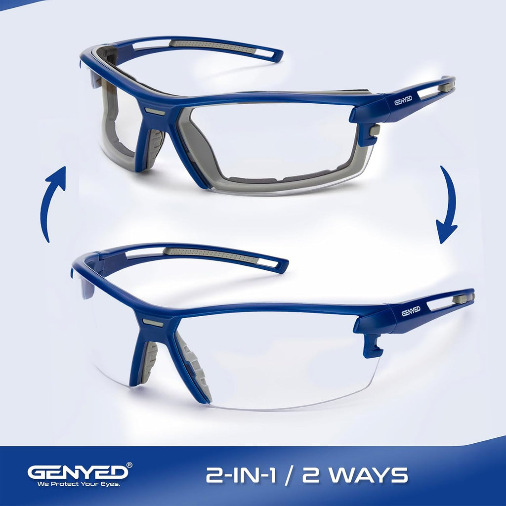 Safety Glasses ANSI Z87+ with Removable Foam Gasket, Clear Lens, Anti-Fog, Scratch-Resistant, UV400 Wraparound