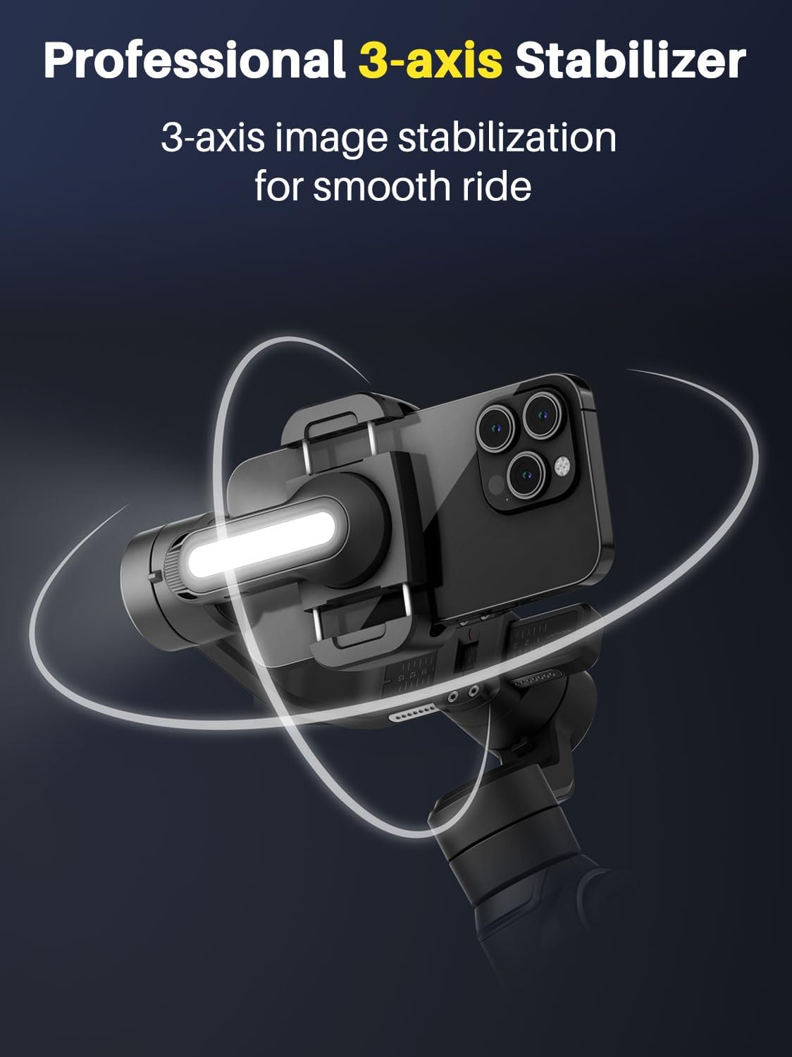 S2 Smartphone Gimbal Stabilizer w/Wireless Lavalier, Built-in 18cm Extension Rod & Fill Light, Professional 3-Axis